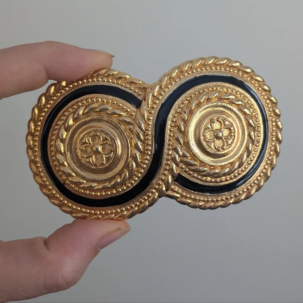 Two Vintage Statement Belt Buckles Retro Gold Tone Silver Colored